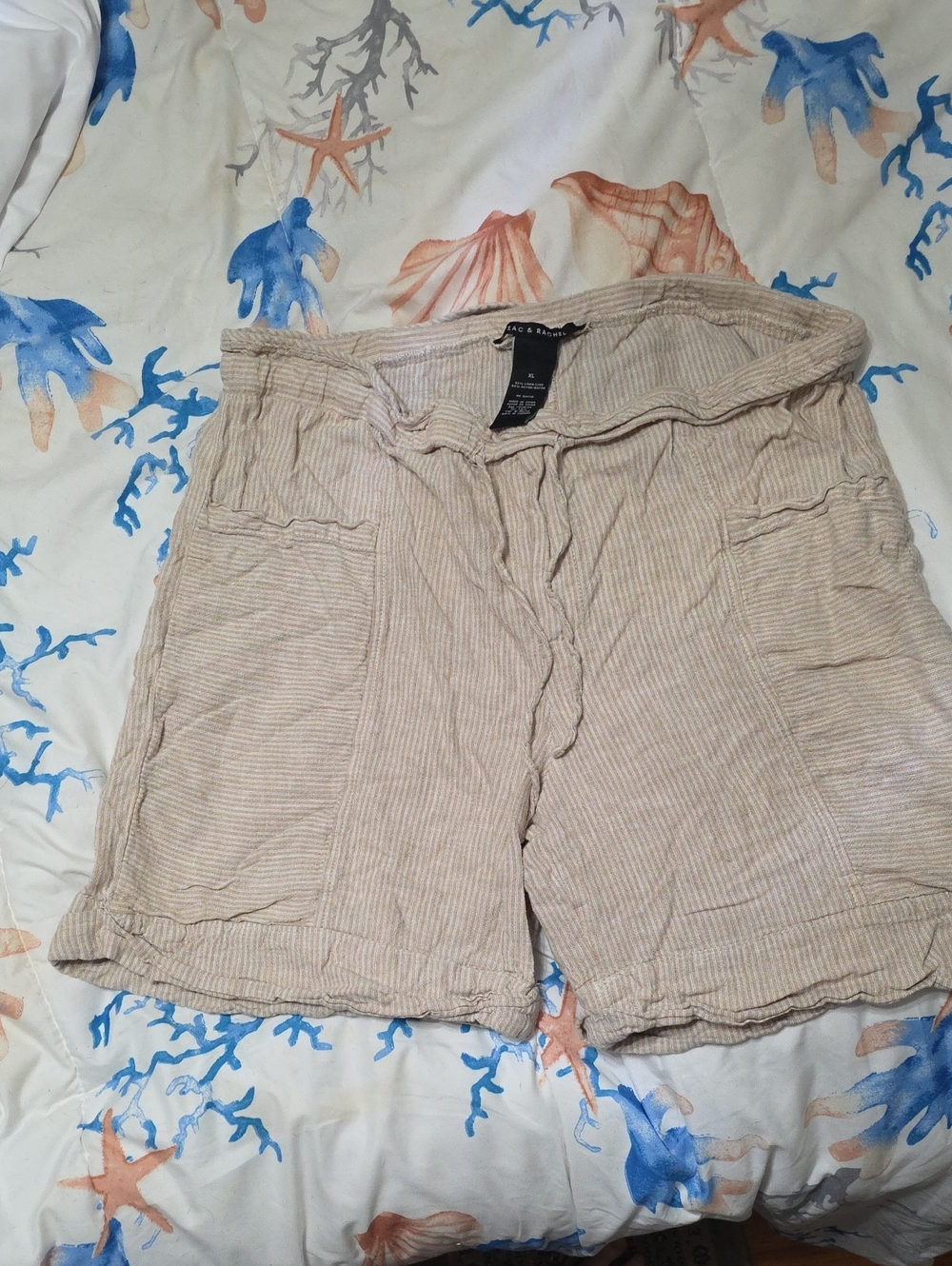 Zac & Rachel Beige Striped Drawstring Linen-Blend Shorts